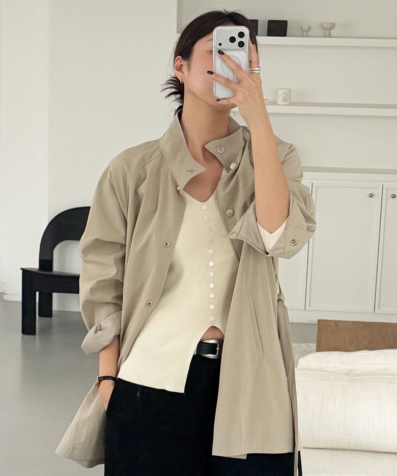 하이넥 트렌치코트 - 베이지 / High Neck Trench Coat - Beige