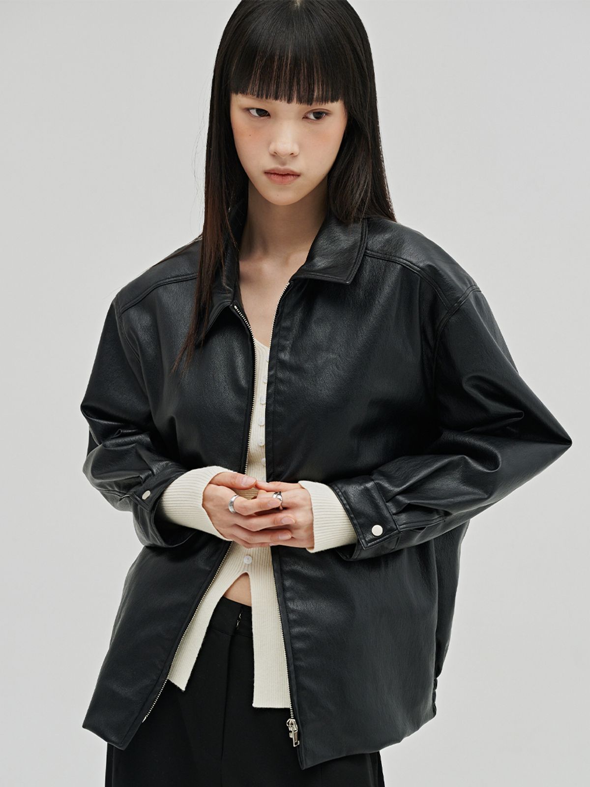 누브(NOUVE) 소프트 레더 블루종 - 블랙 / Soft Leather Blouson - Black