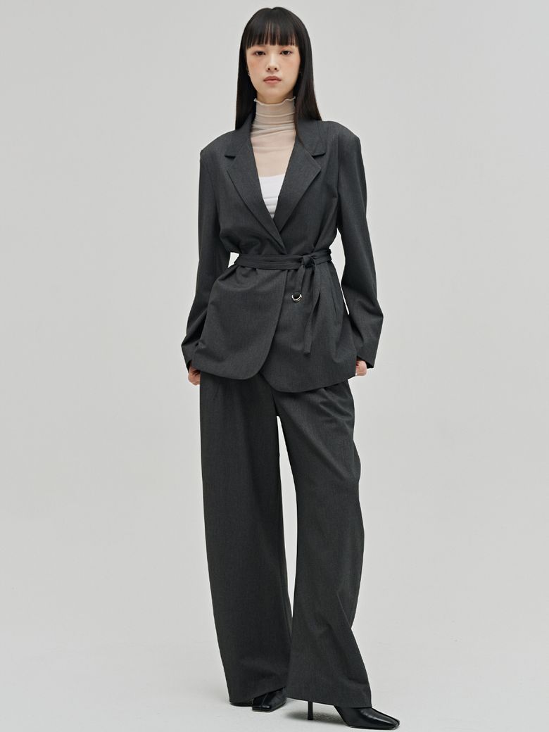 울 테일러드 벨티드 자켓 셋업 - 다크 그레이 / Wool Tailored Belted Jacket Set up - D.Gray