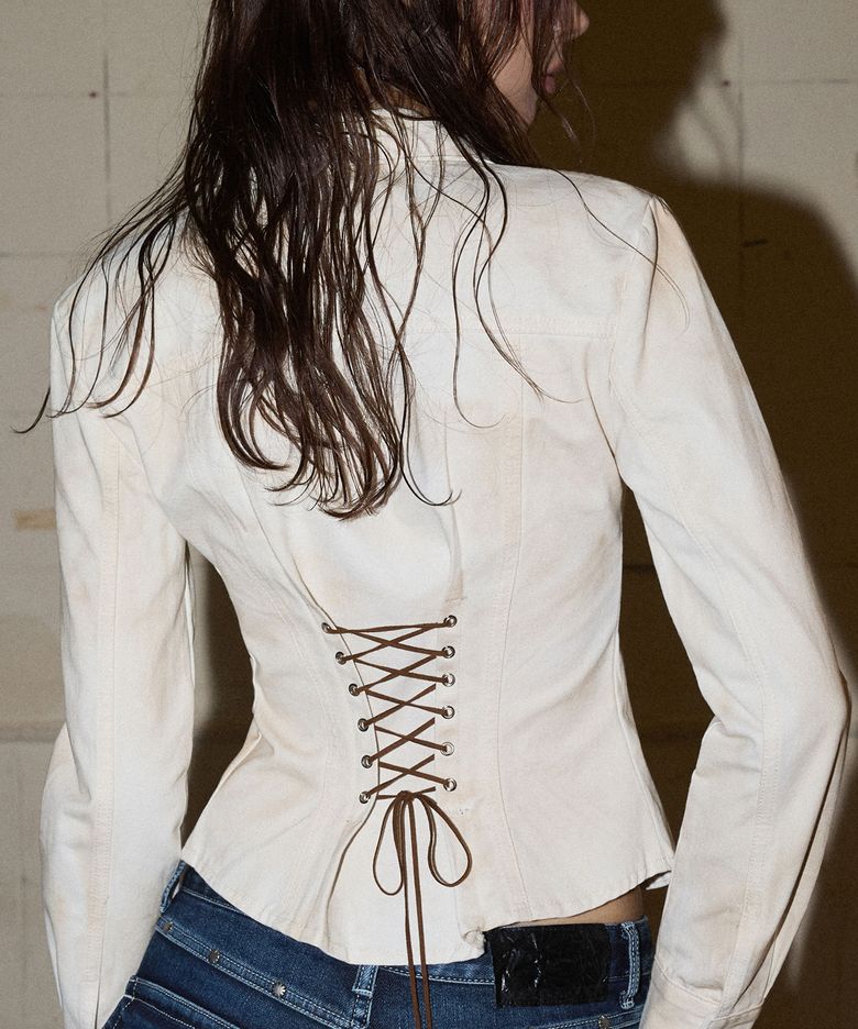 Vintage Dirty Washed Lace-up Shirt (Ivory) / 26FWSH001IV