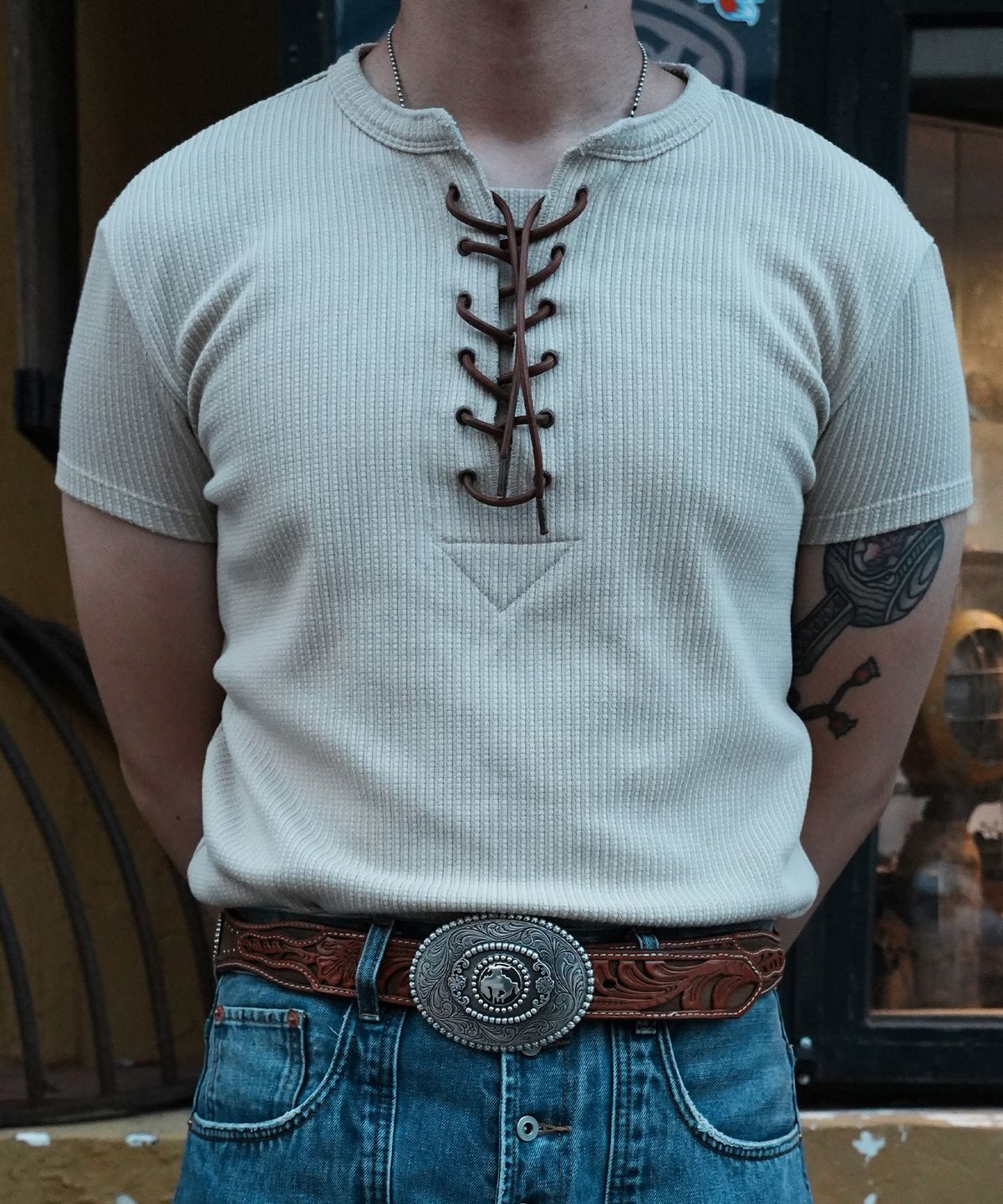 필드래프트(FIELDRAFT) [Soldier Fit] Baseball Lace-up TEE_Ivory