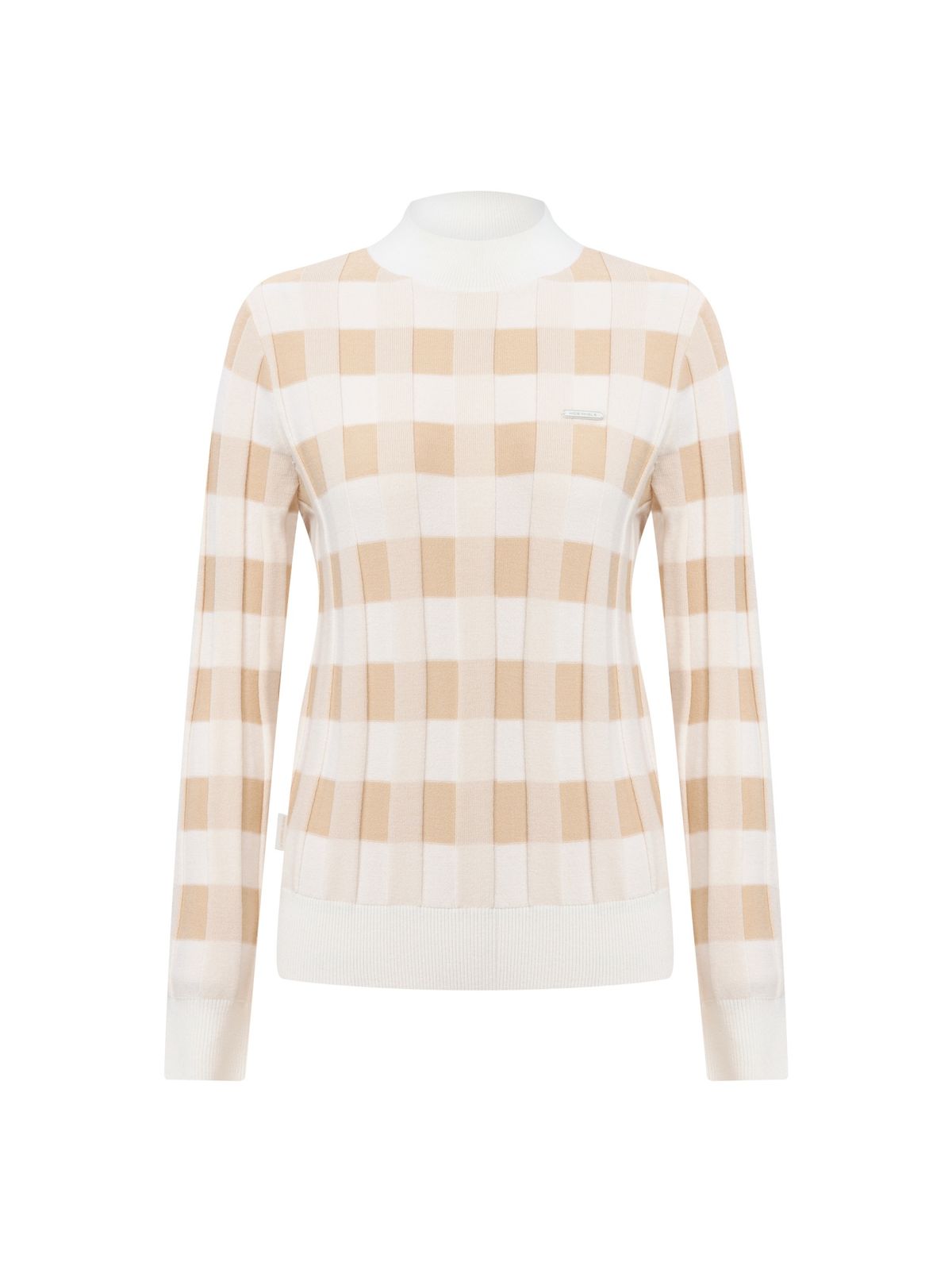 와이드앵글(WIDEANGLE) TO 입체 체크 패턴 반모크넥 L_Off White