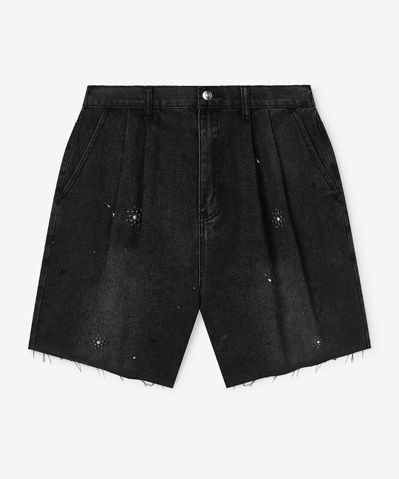 Atelier Jeweled Washed Denim Shorts (BLACK)