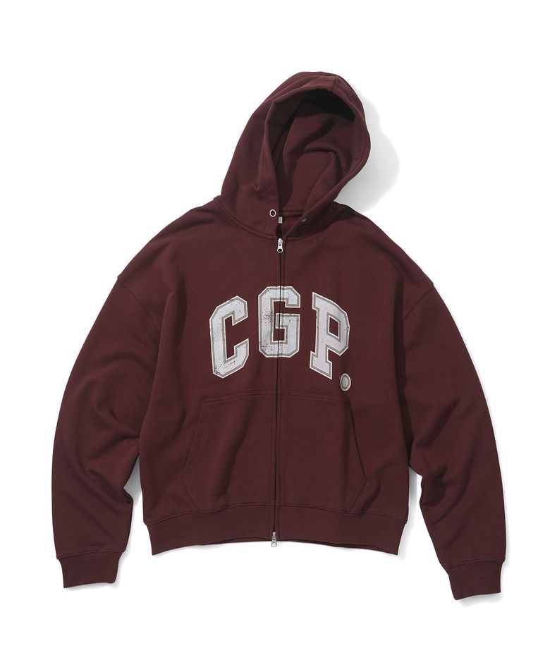 CGP 아치 로고 빅오버핏 후드 집업-버건디