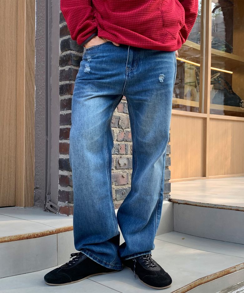 에센셜 워시드 플레어 데님 팬츠 [블루]