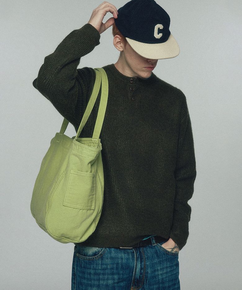 빈티지 워시드 코튼 쇼퍼백 [라임]