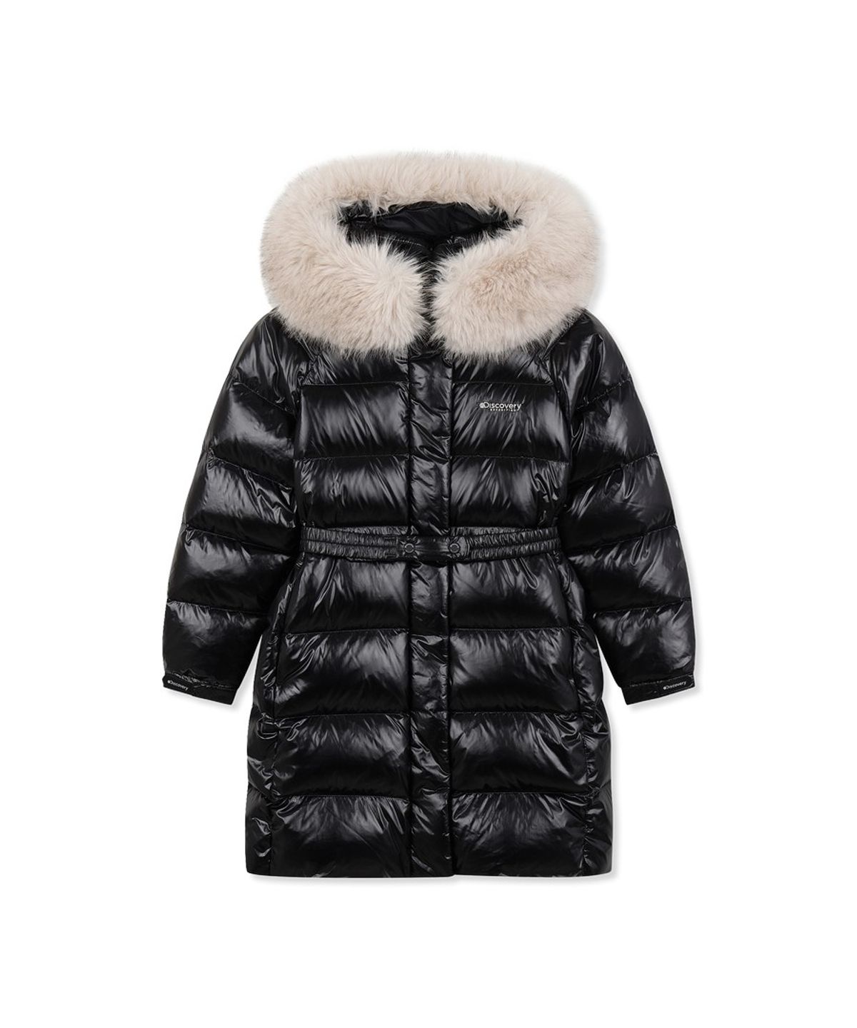 디스커버리 키즈(DISCOVERY KIDS) 여아 레니아 퍼 글로시 구스다운 롱패딩 (BLACK)