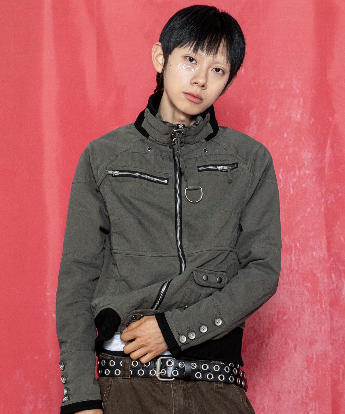 글랙(GLACK) GJ118 캐시 Y2K 테크니컬 빈티지 립 크롭 자켓 (CHARCOAL GRAY)