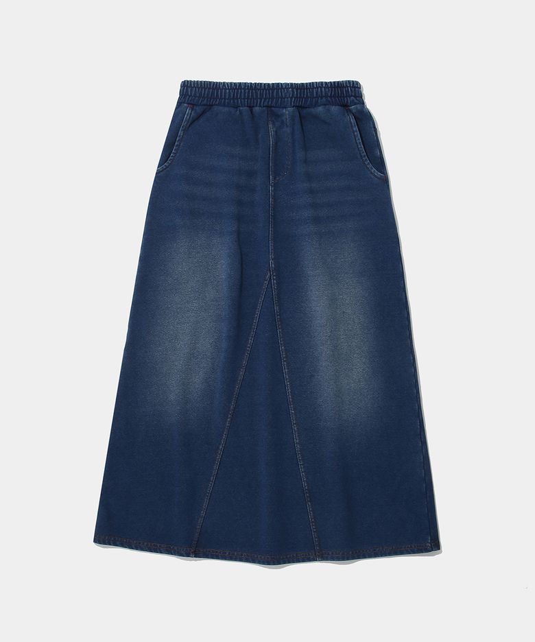 CAT WASHED DENIM TERRY A-LINE SKIRT_MIDNIGHT JIN
