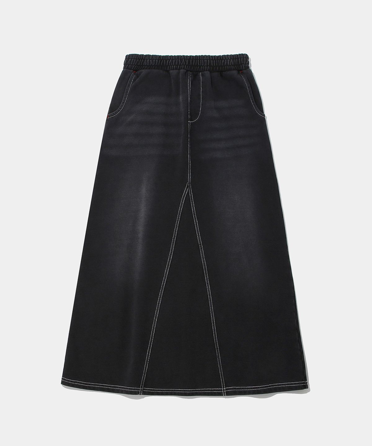 컬럼비아 유니버시티(COLUMBIA UNIVERSITY) CAT WASHED DENIM TERRY A-LINE SKIRT_BLACK DENIM