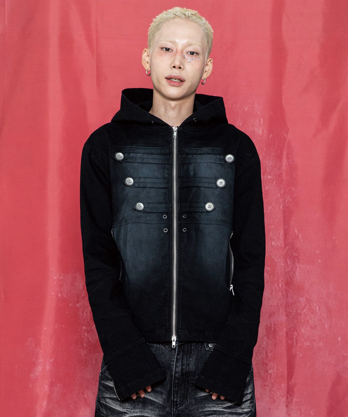 글랙(GLACK) GJ116 말릭 슬림핏 나폴레옹 후드 집업 (BLACK)
