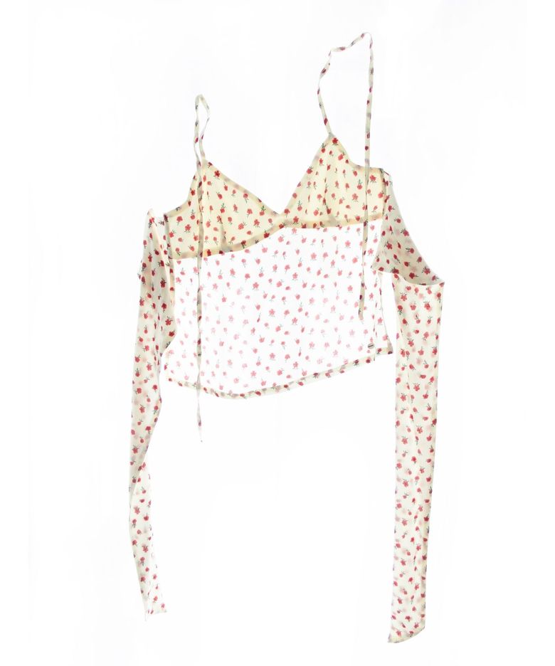 Hanging Neck Broken Flower Backless Suspender (Cream candy flower)