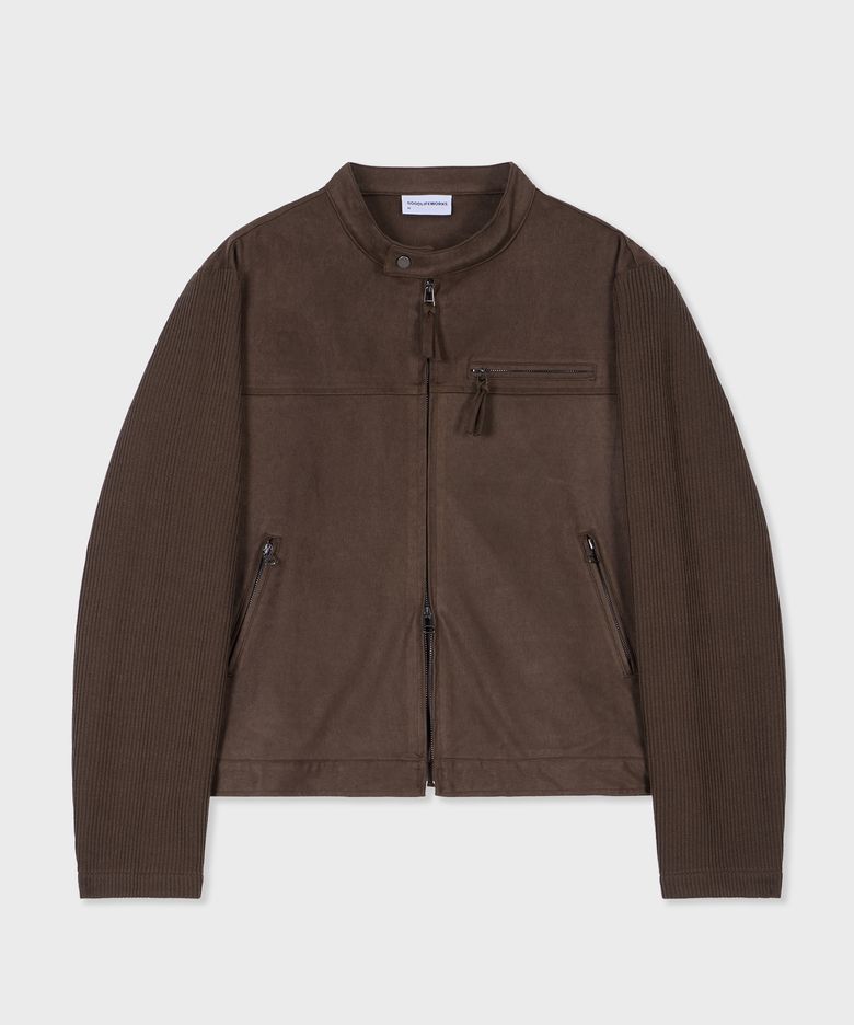 [unisex] 스웨이드 크롭 바이커 자켓 브라운