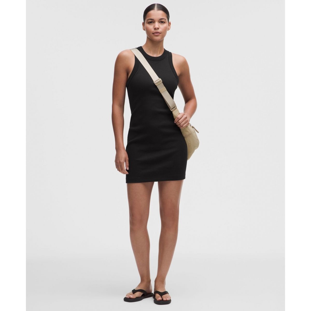 룰루레몬(LULULEMON) 리브드 헤비웨이트 코튼 블렌드 미니 드레스 *쉘프 브라  BLK