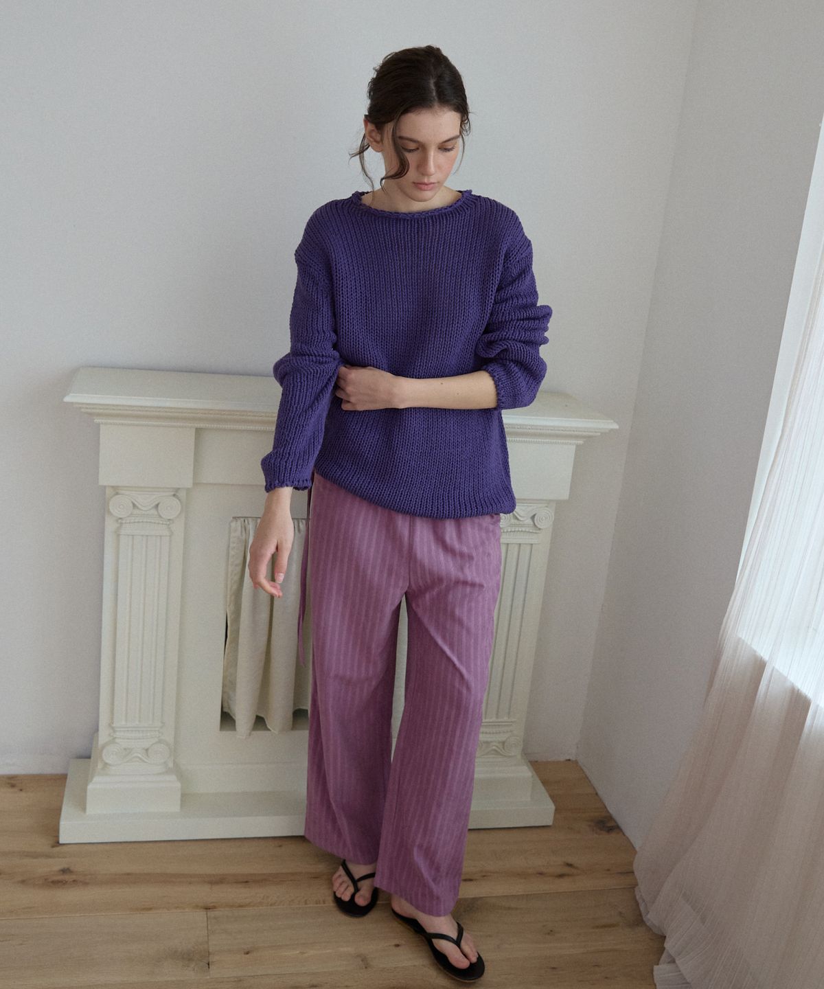 위오이(WIOE) Stripe Banding Pants_Purple