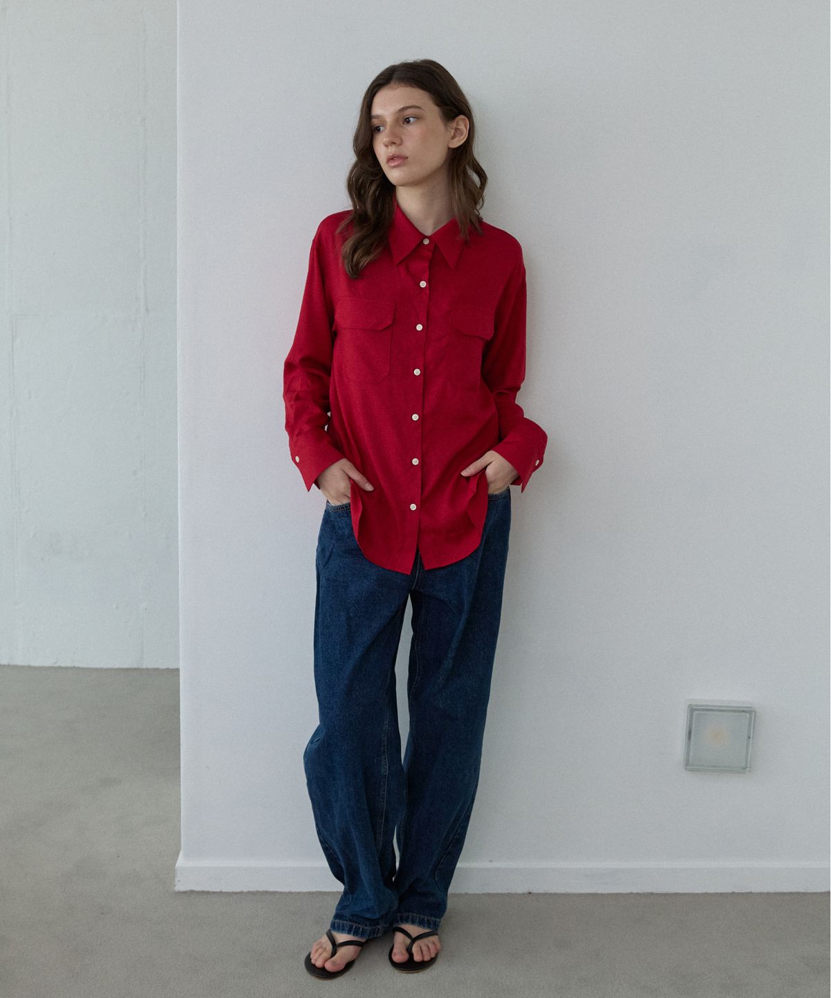위오이(WIOE) Double Pocket Shirt_Red