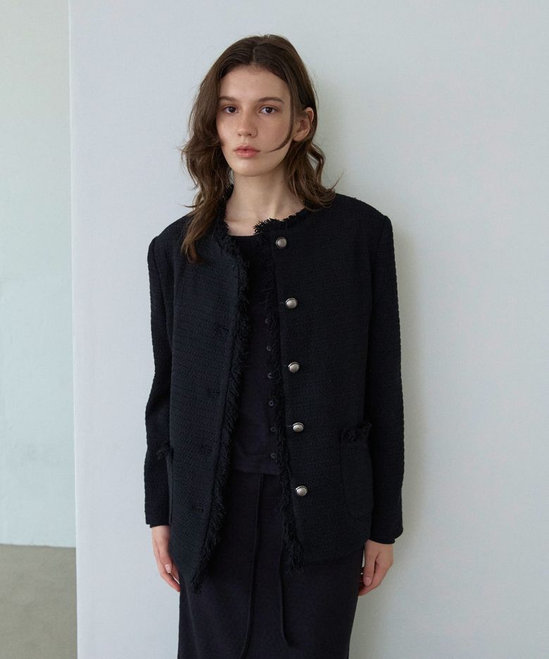 Antique Fringe Tweed Jacket_Black