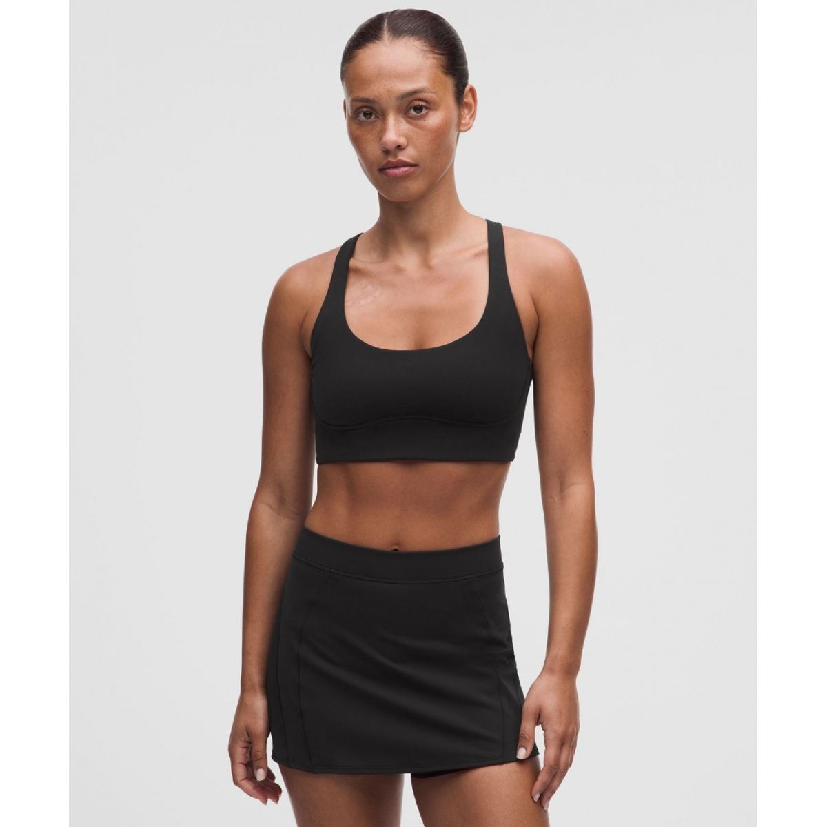 룰루레몬(LULULEMON) 플록 메쉬 크로스백 요가 브라 *라이트 서포트, B C컵  BLK