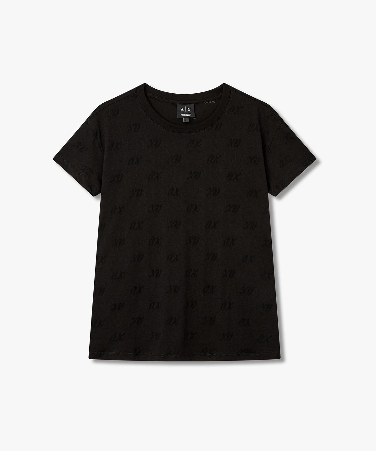 아르마니 익스체인지(ARMANI EXCHANGE) 여성 시스루 톤온톤 로고 티셔츠 _블랙 A426330509