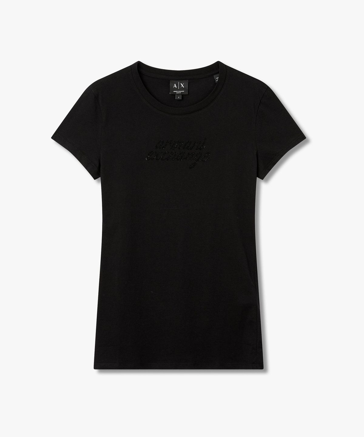 아르마니 익스체인지(ARMANI EXCHANGE) 여성 비즈 커시브 로고 티셔츠 _블랙 A426330508
