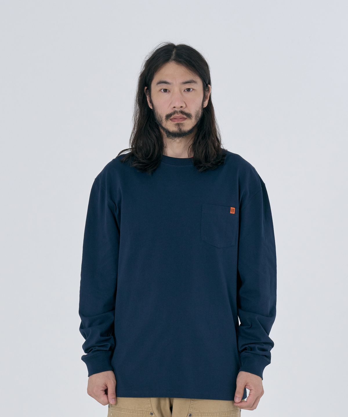 유니버셜 오버롤(UNIVERSAL OVERALL) WORKERS POCKET LONG SLEEVE T-SHIRT NAVY