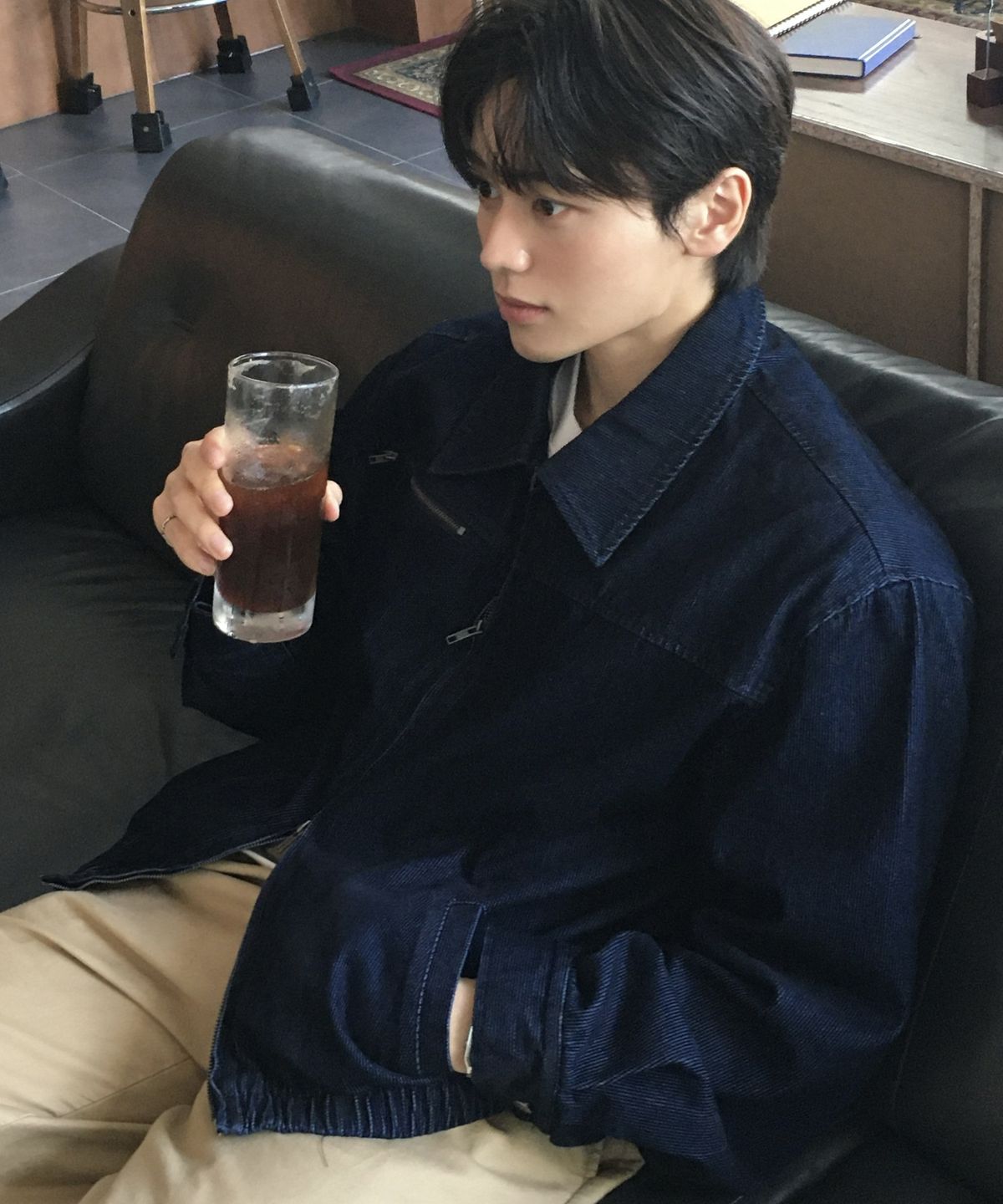 피인오(P.IN.O) 크롭 코듀로이 데님 블루종 - 진청