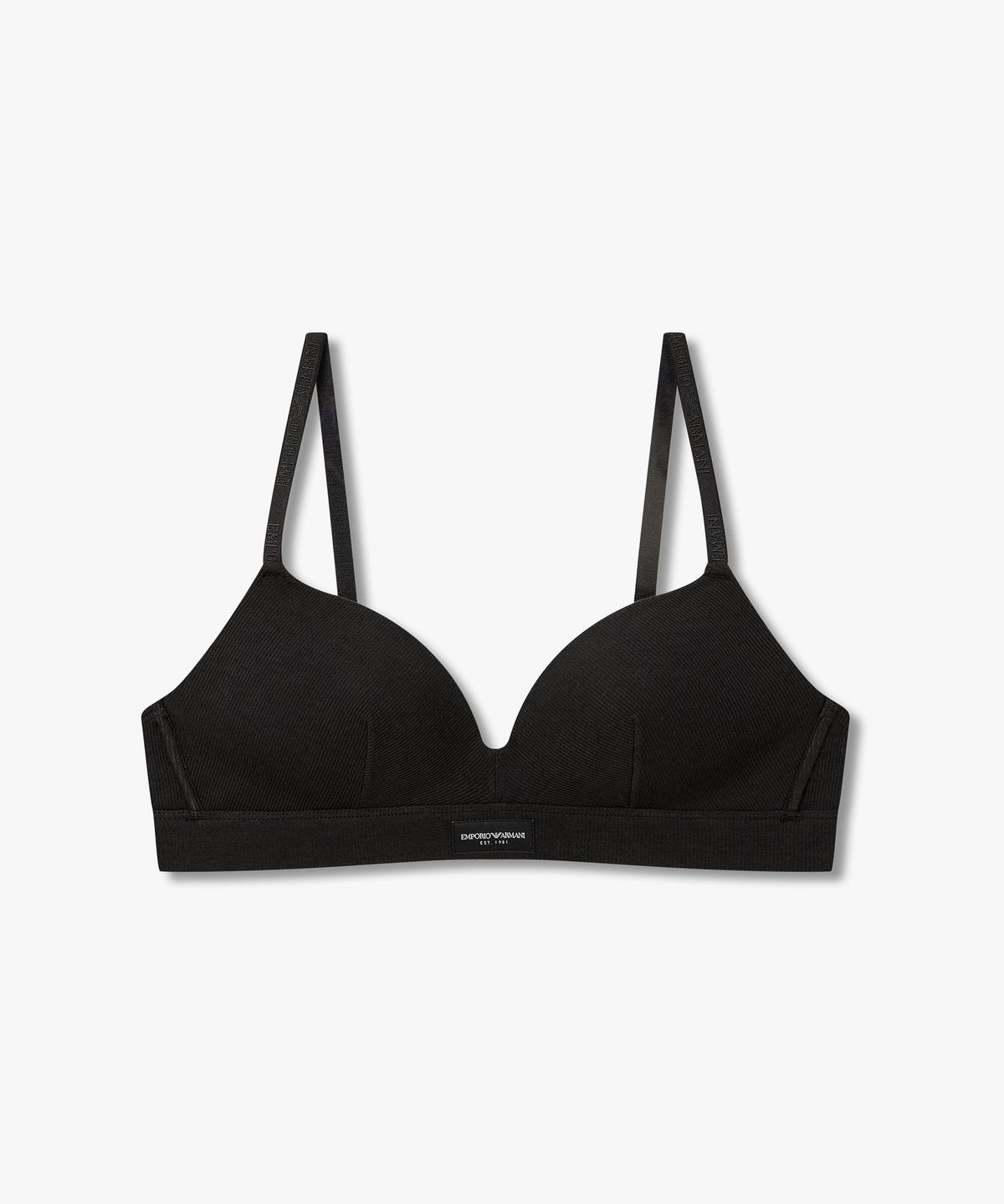 엠포리오 아르마니 언더웨어(EMPORIO ARMANI UNDERWEAR) 여성 리브드 로고 패치 브라렛 브라 _블랙_0826381502