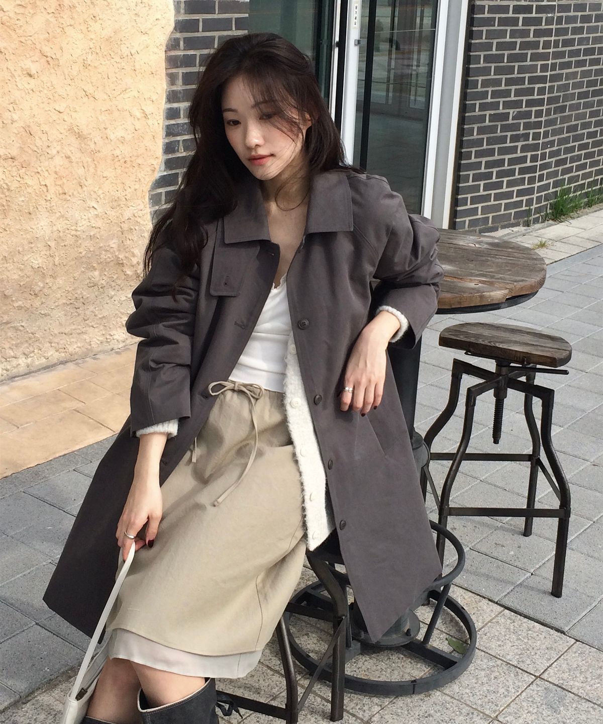 포에트서울(POETSEOUL) HERRINGBONE VEIL SKIRT_khaki