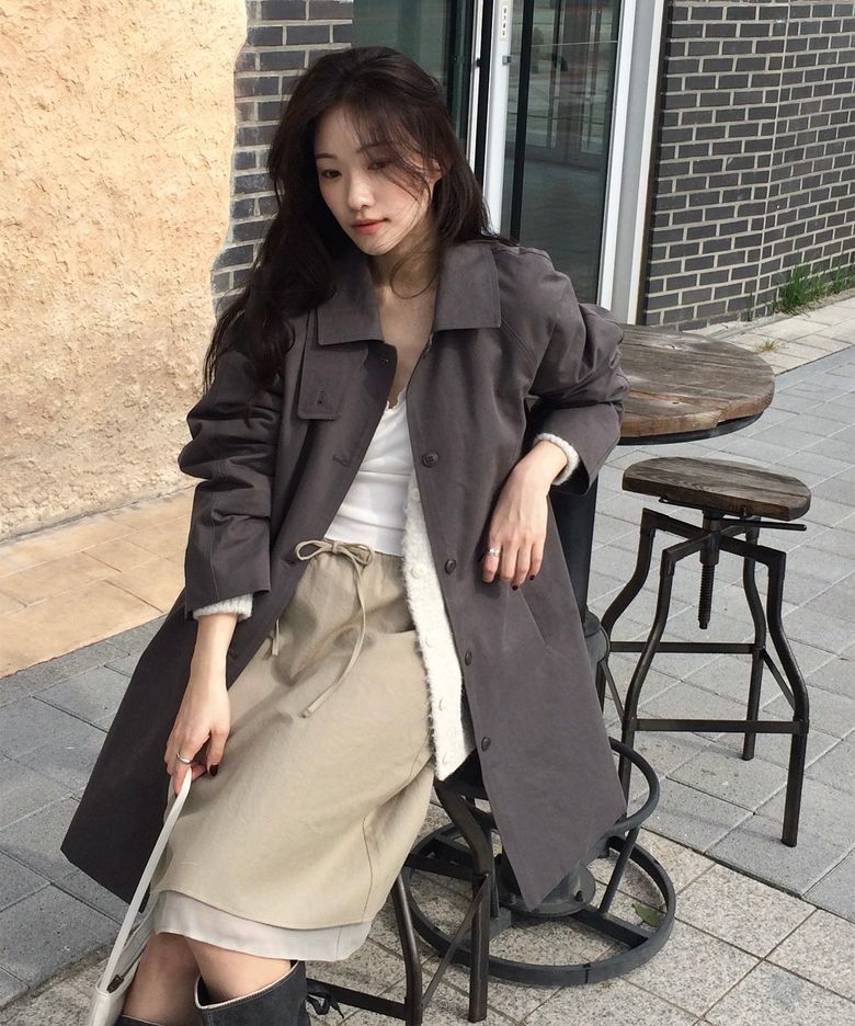 HERRINGBONE VEIL SKIRT_khaki