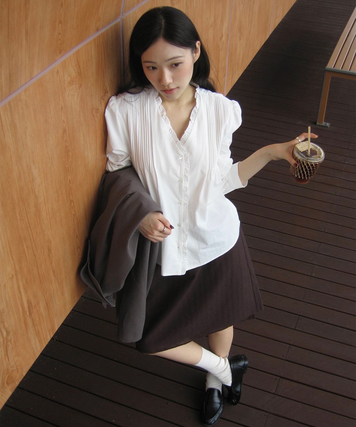 포에트서울(POETSEOUL) HERRINGBONE VEIL SKIRT_brown