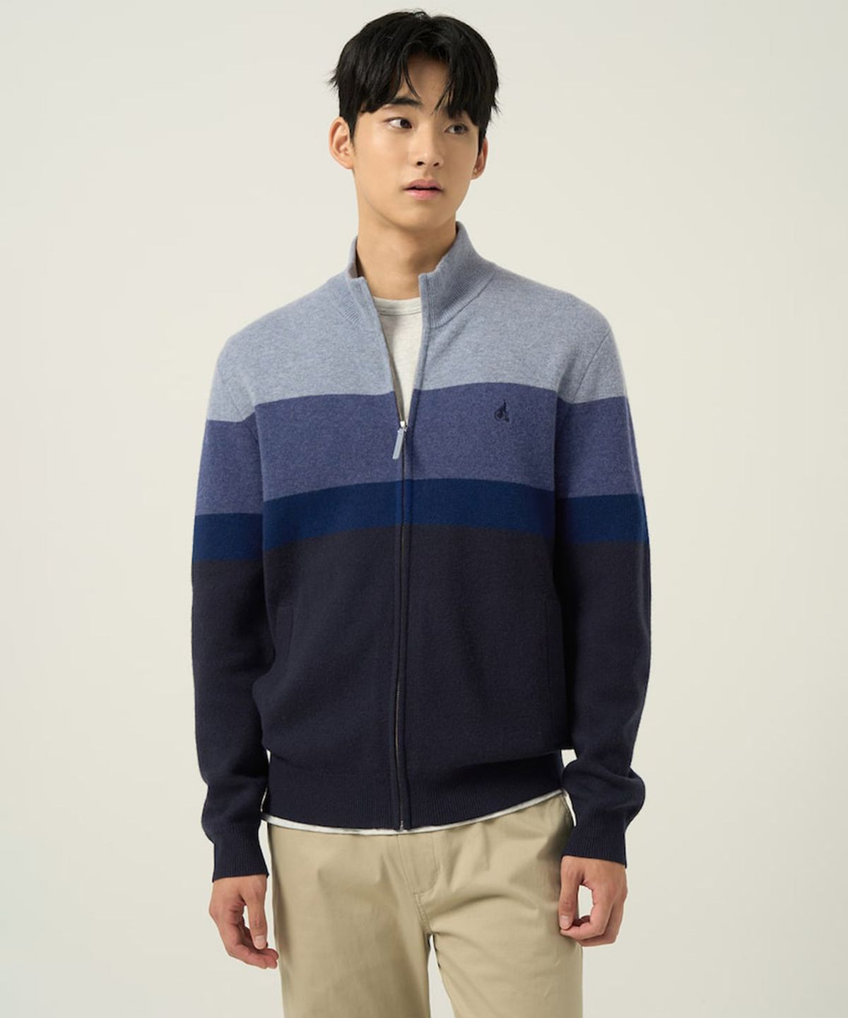 빈폴 멘(BEANPOLE MEN) 컬러블럭 집업 카디건  스카이 블루