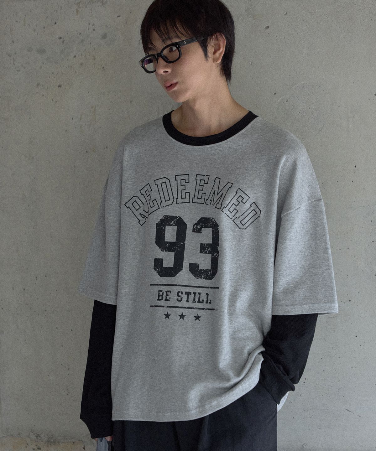 버닝카포네(BURNING CAPONE) BC 크랙 레이어드 롱 슬리브 (GRAY)
