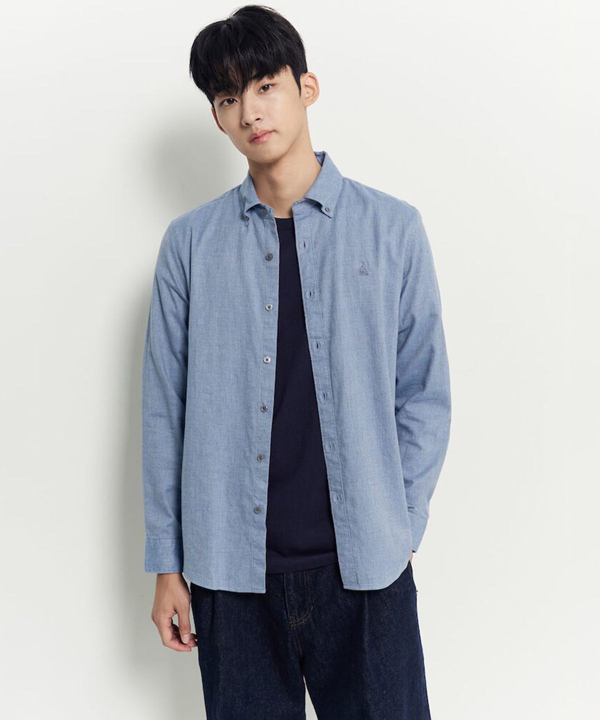 빈폴 멘(BEANPOLE MEN) 브러쉬드 헤링본 셔츠  블루