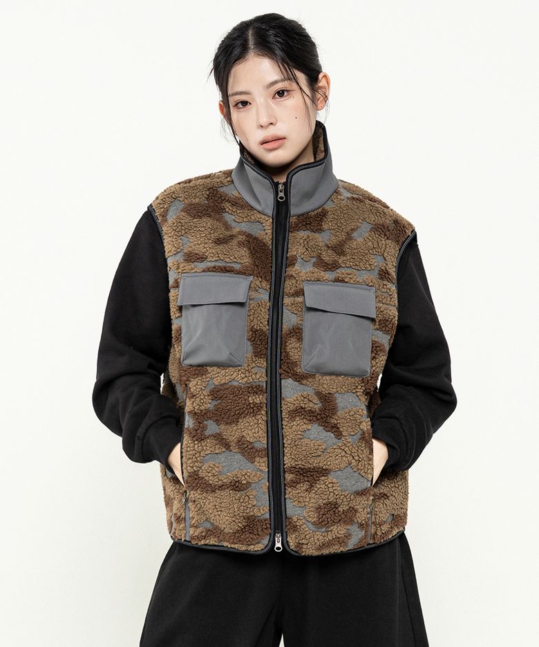 어반 카모 보아 플리스 베스트 블랙