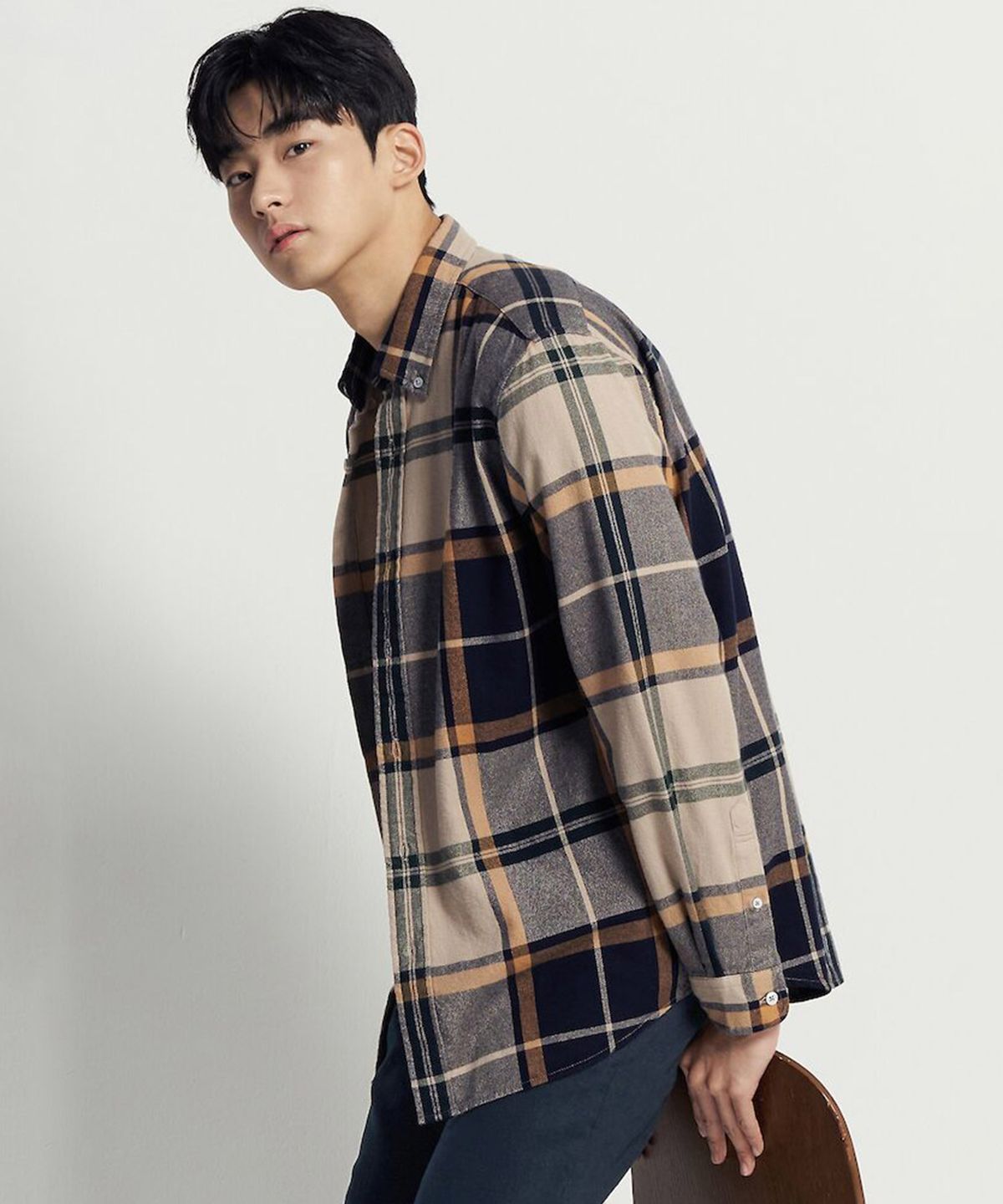 빈폴 멘(BEANPOLE MEN) 울코튼 빅체크 셔츠  베이지