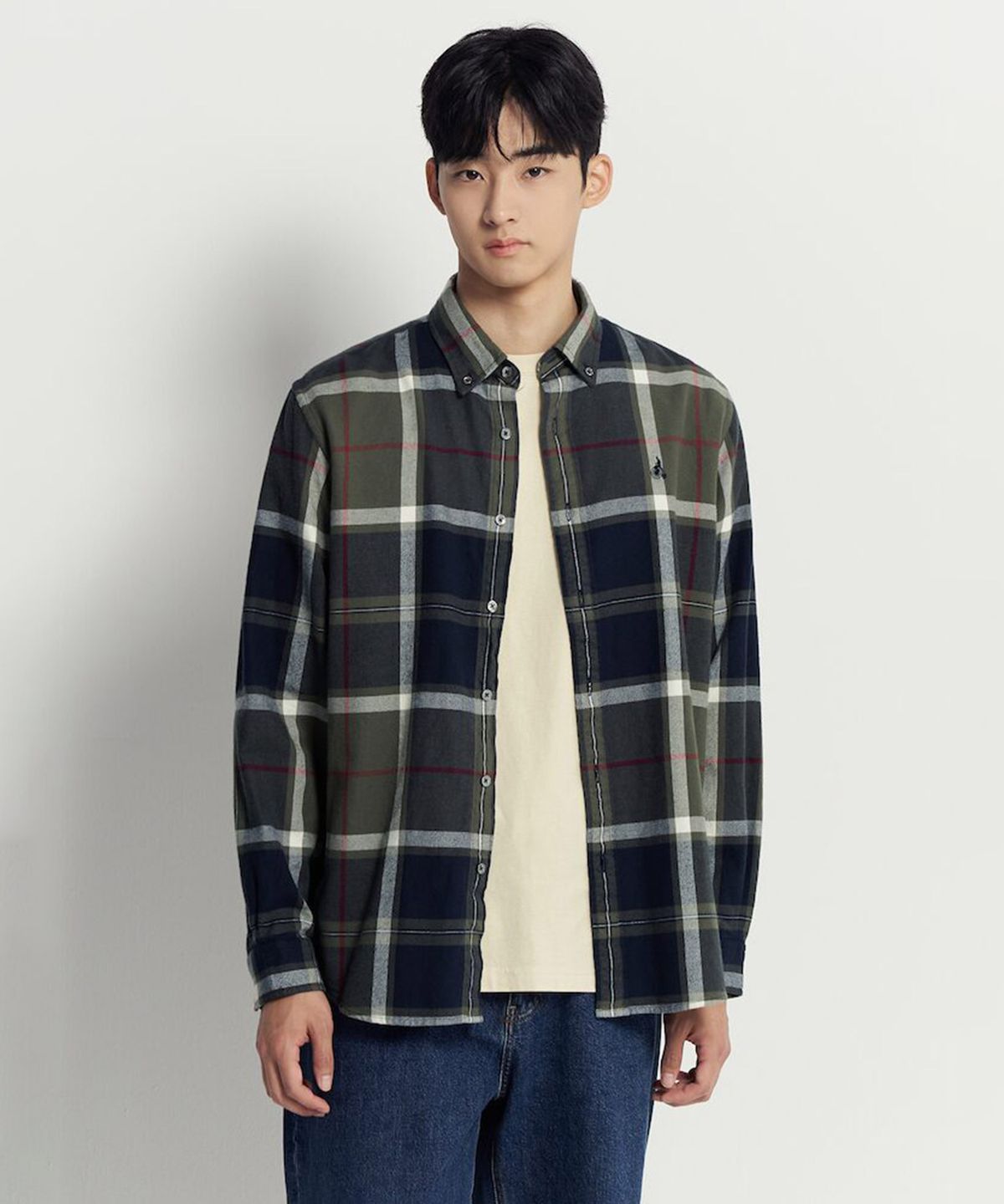 빈폴 멘(BEANPOLE MEN) 울코튼 빅체크 셔츠  카키