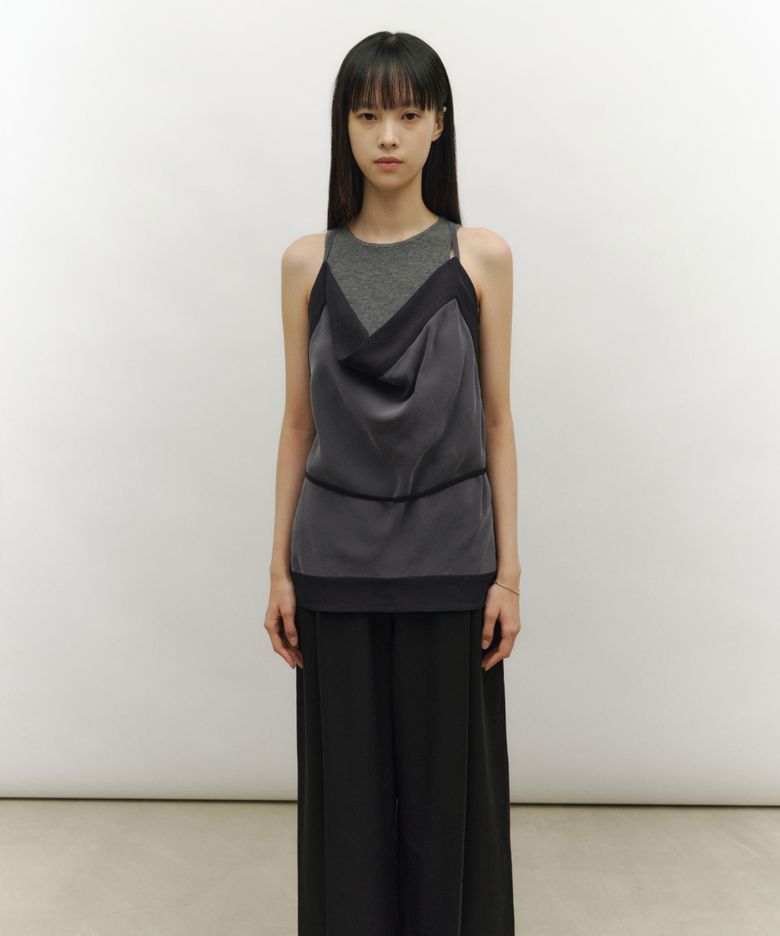 FRAME COWL HALTER TOP [CHARCOAL]