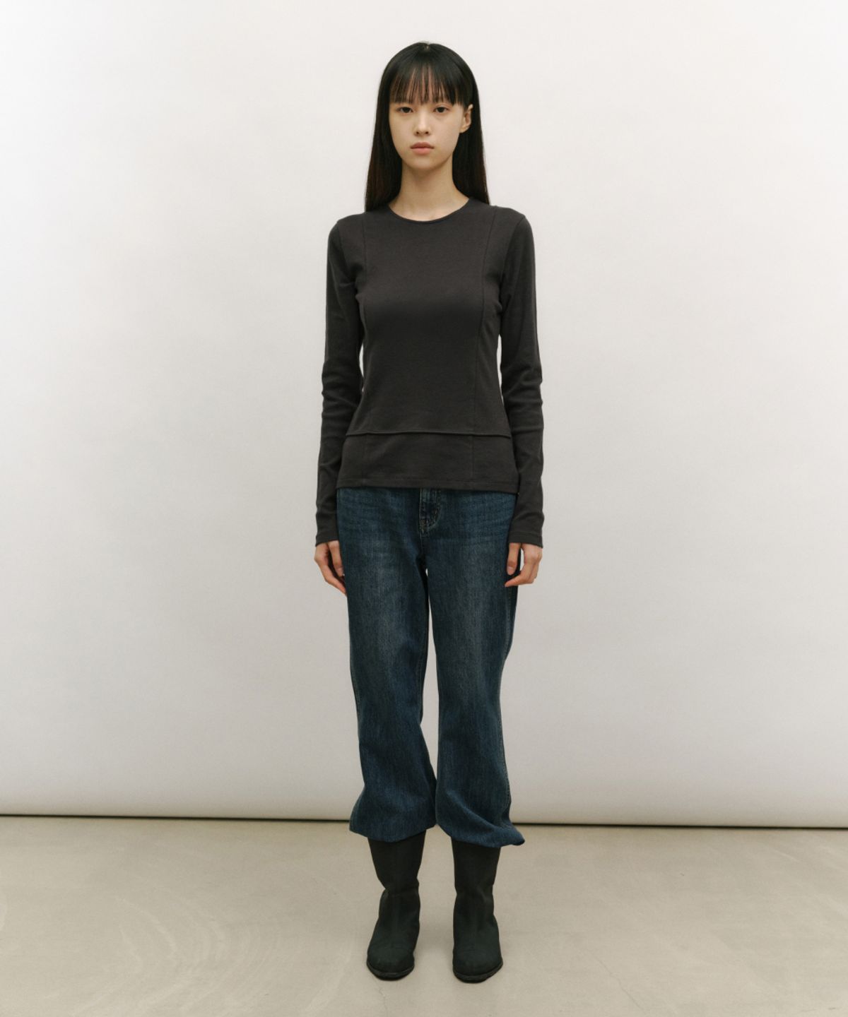 로우타이드(LOW TIDE) BACK SLIT LONG SLEEVE T-SHIRT [CHARCOAL]