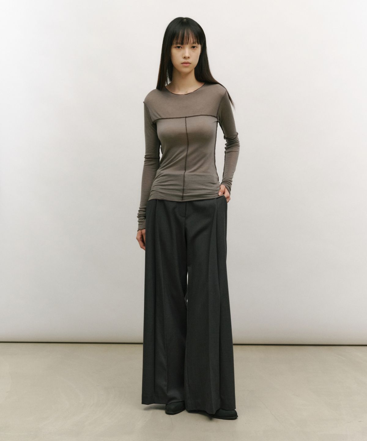 로우타이드(LOW TIDE) SOFT STITCH LINE T-SHIRT [MOCHA]