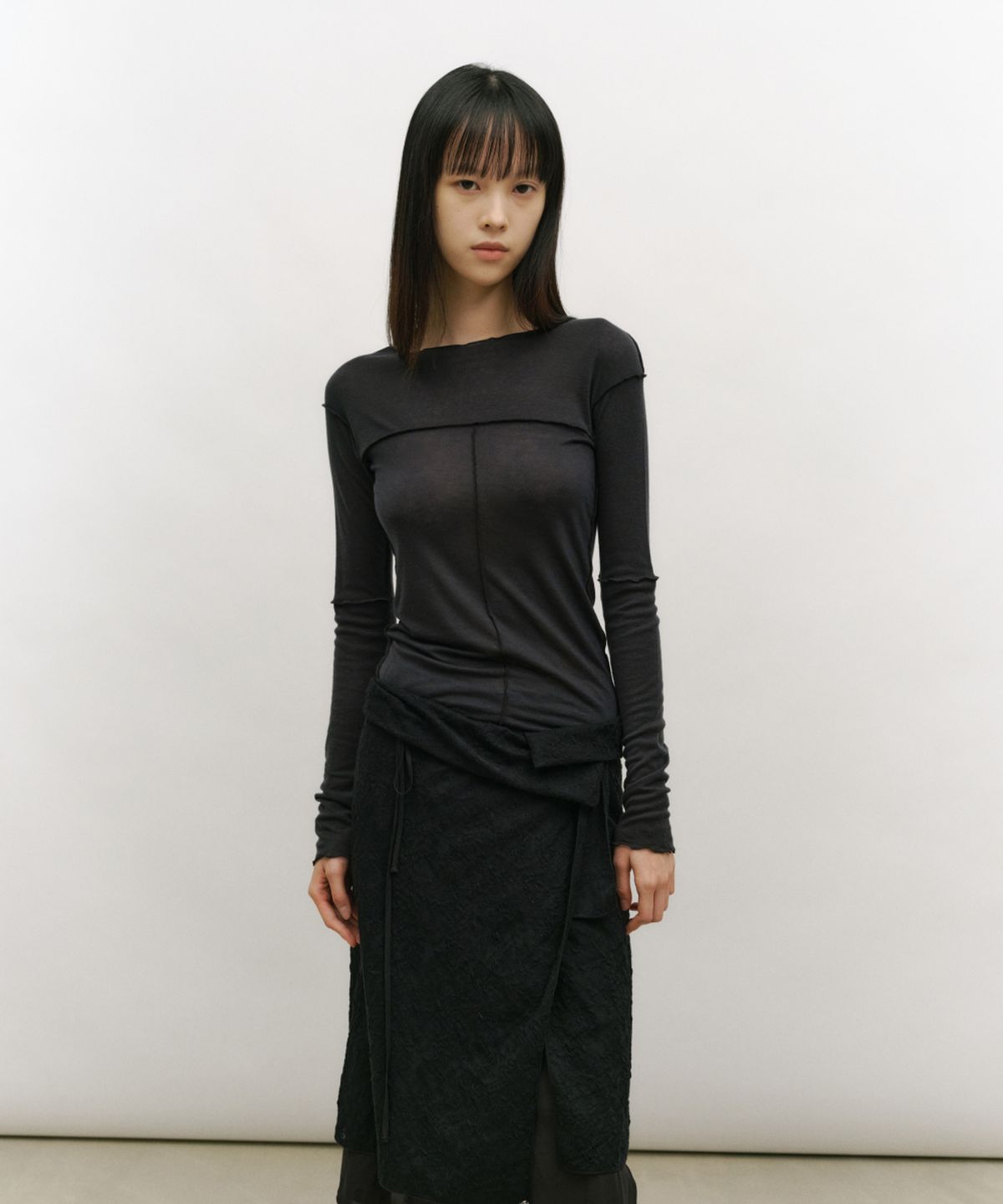 로우타이드(LOW TIDE) SOFT STITCH LINE T-SHIRT [CHARCOAL]