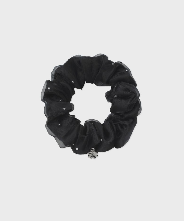 clover organza layered mini hair scrunchie black