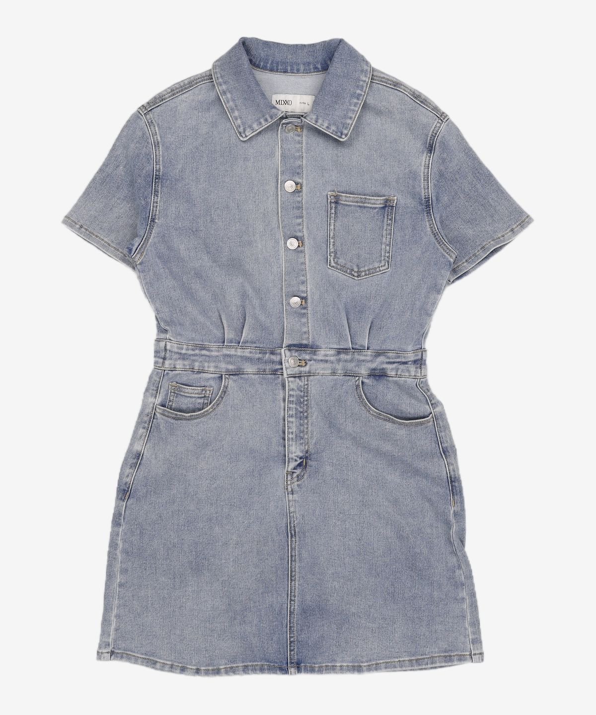미쏘(MIXXO) 데님 반팔 미니 원피스 OWD433J RE_MIWOWD54QJ L
