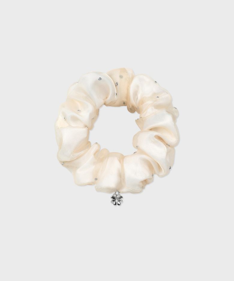 clover organza layered mini hair scrunchie ivory