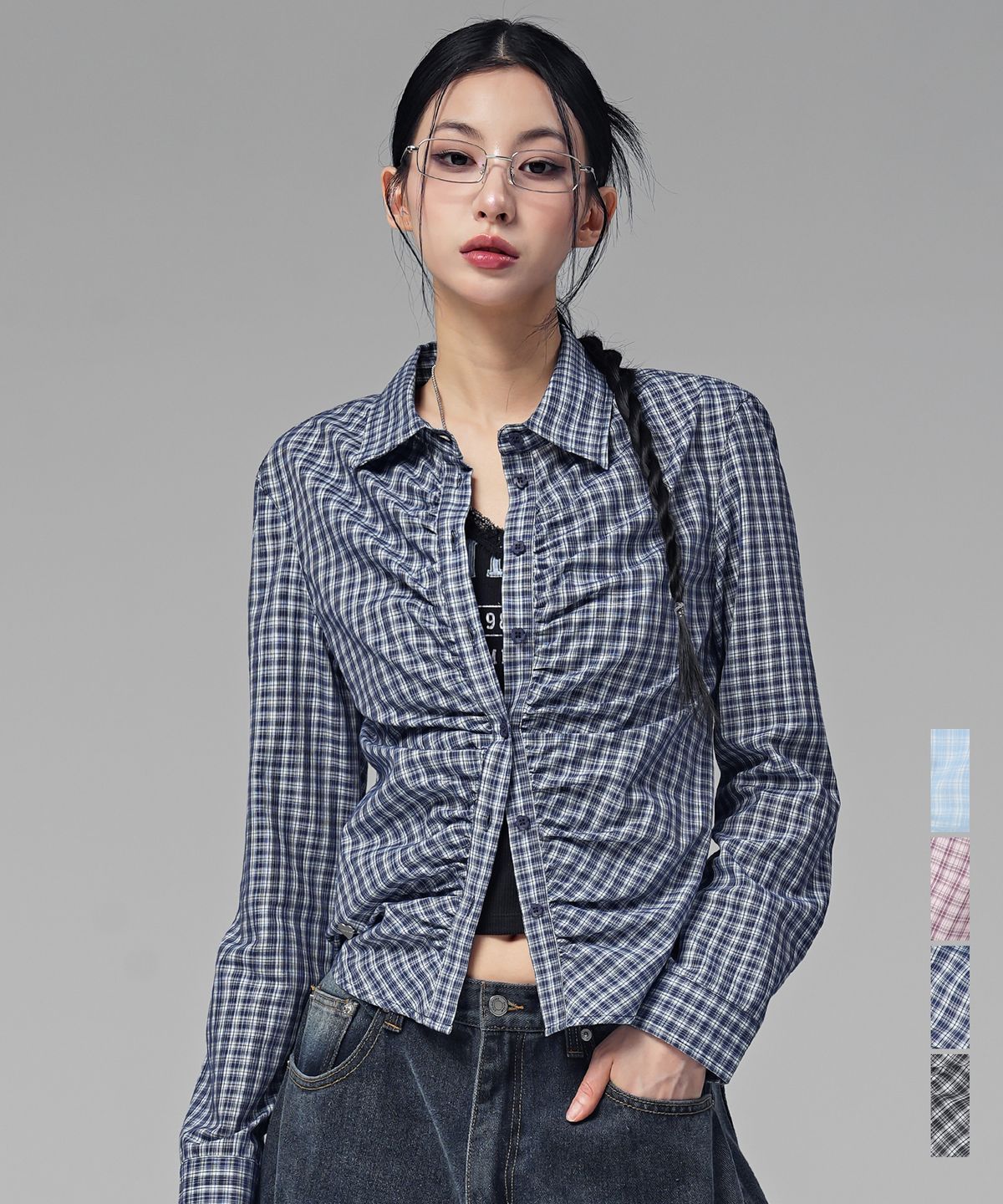 어반드레스(AVANDRESS) 앨빈 체크 셔링 셔츠_4Colors