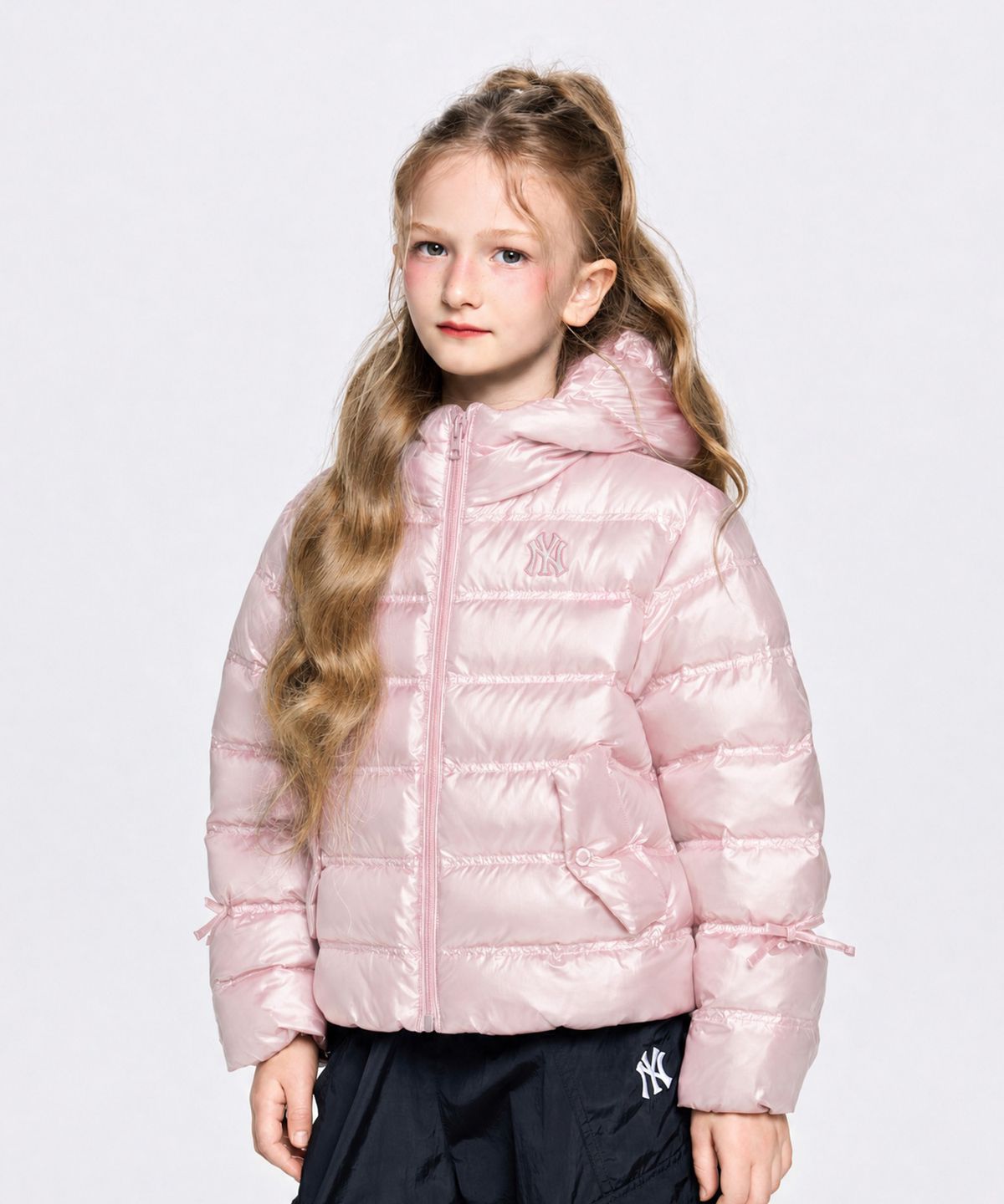 엠엘비 키즈(MLB KIDS) 스트릿 걸즈 리본포인트 유로피안덕 경량다운 NY (L.Pink)