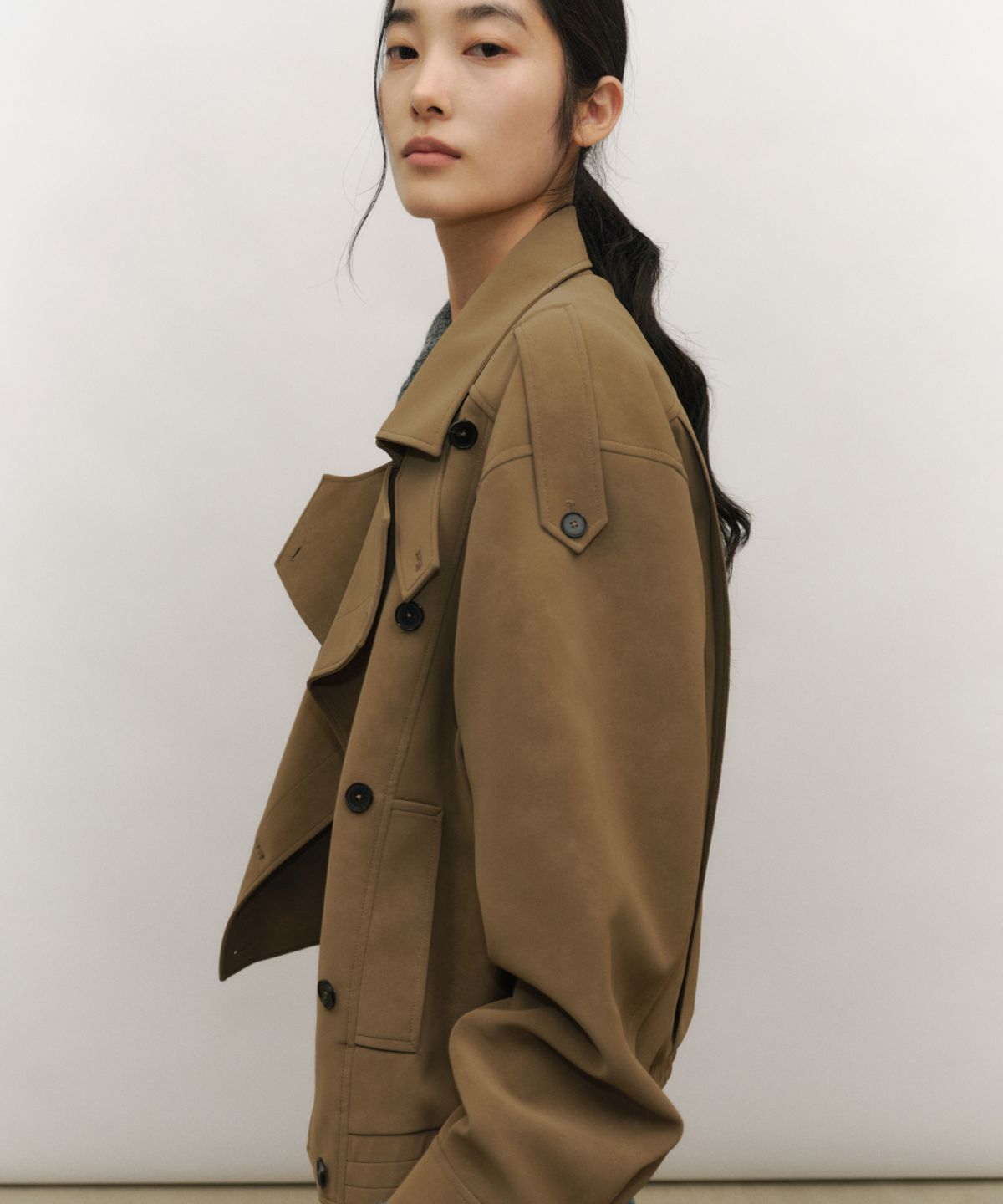 로우타이드(LOW TIDE) HIGH NECK DOUBLE LEATHER JACKET [CAMEL]