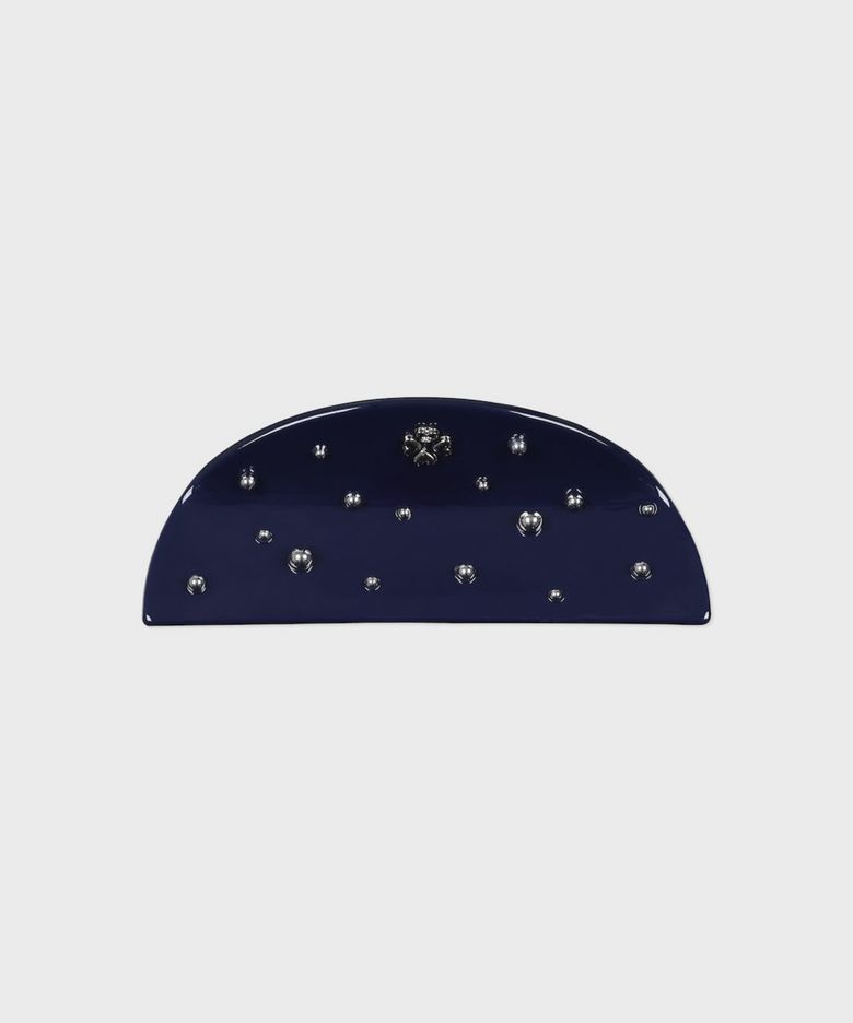 hair clip metal clover half moon navy