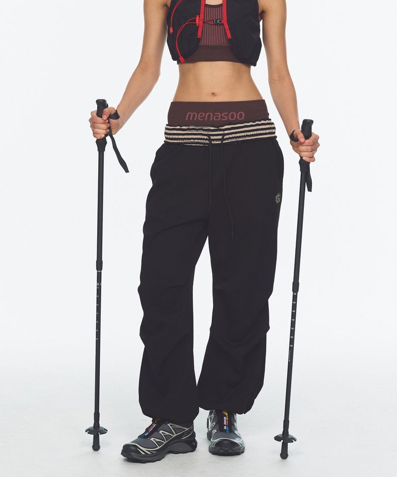 Waffle Layered Waist Pants_Black