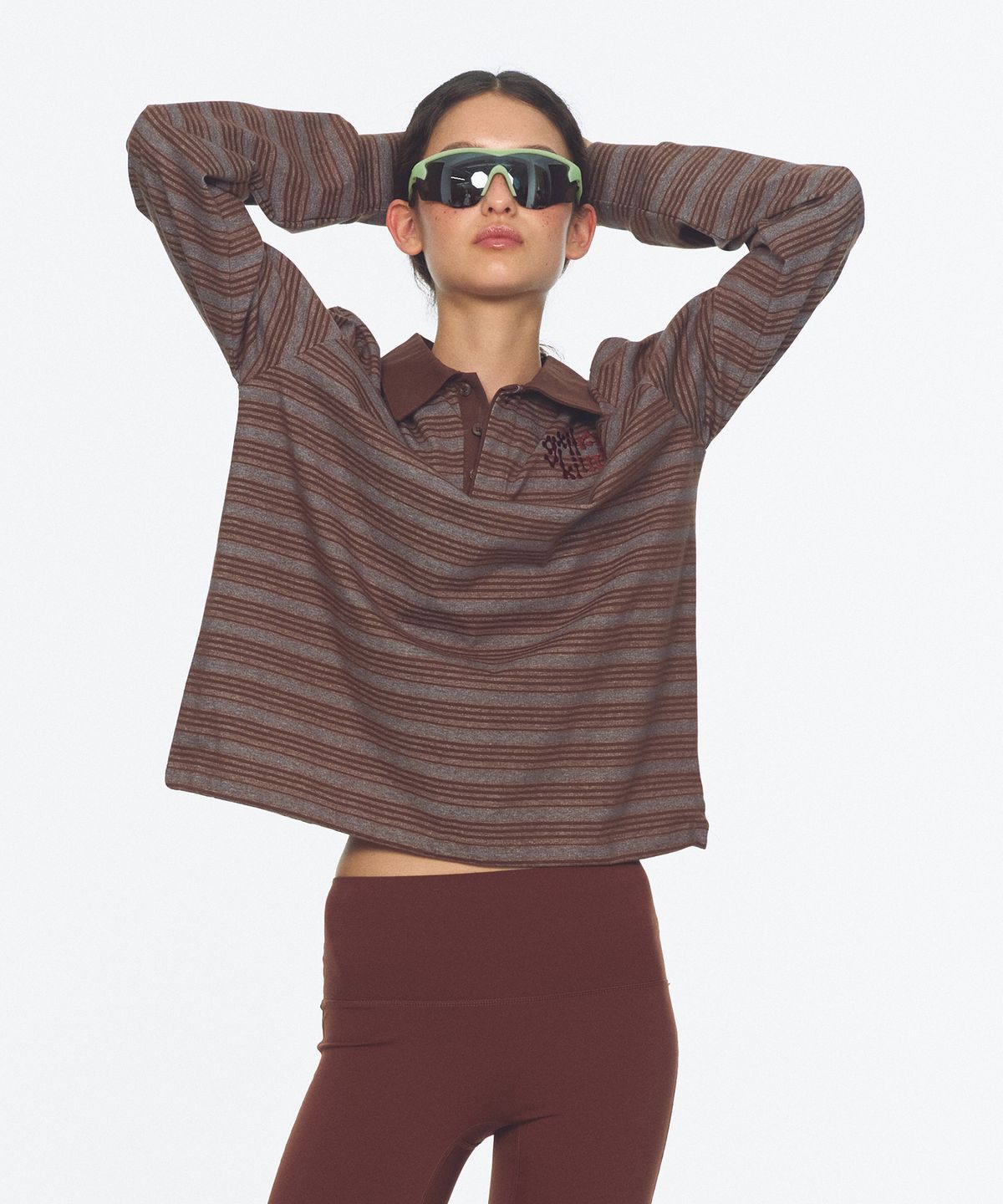 미나수(MENASOO) Vintage Stripe Rugby T Shirt_Brown