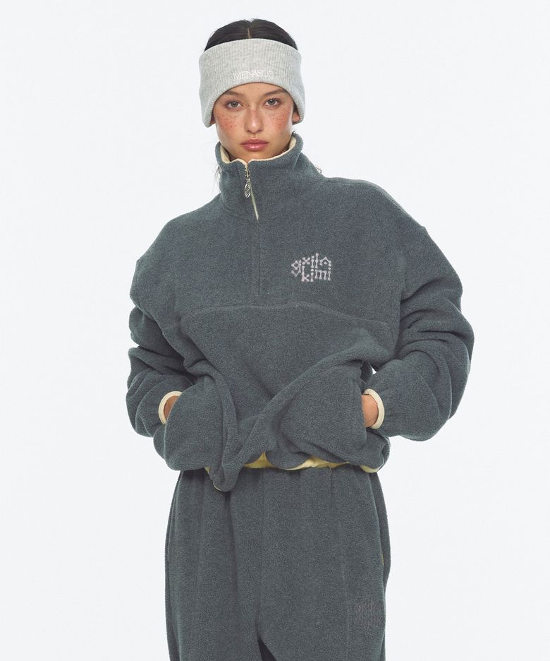Two Tone Warm Fleece Half Zip Pullover_Charcoal